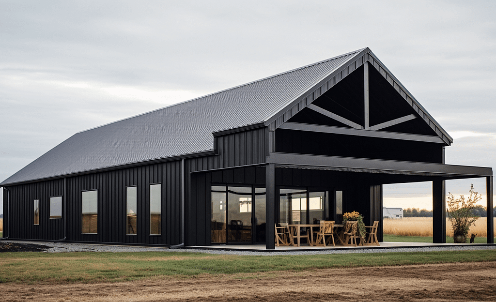 Modular home featuring a fire safety compliant barndominium.